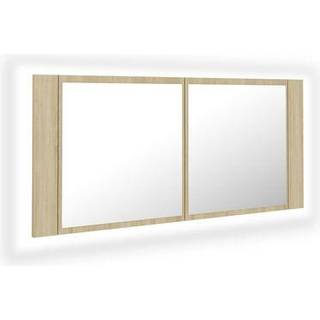 badeværelsesskab m. spejl og LED-lys 100x12x45cm akryl betongrå