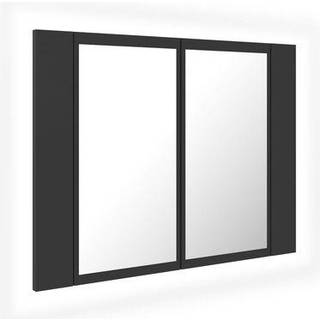 badeværelsesskab m. spejl og LED-lys 60x12x45 cm akryl betongrå