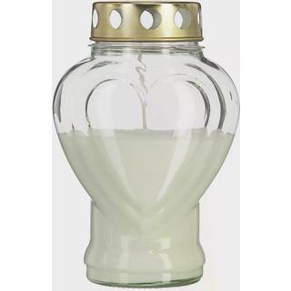 Havelys i hjerteglas med stormlåg 13x18 cm - hvid (På lager i butik)