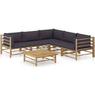 Loungesæt Til Haven 6 Dele Med Hvide Hynder Bambus - Mørkegrå / 3x hjørnedel 2x midterdel bord