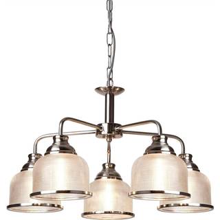 Bistro II pendellampe, 5 lk, messing/riflet glas