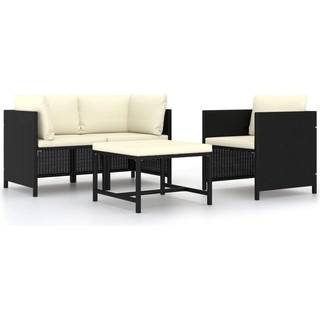 sofasæt til haven 4 dele med hynder polyrattan sort
