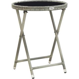 tebord 60 cm hærdet glas og polyrattan sort