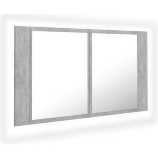 badeværelsesskab m. spejl og LED-lys 80x12x45 cm akryl sort