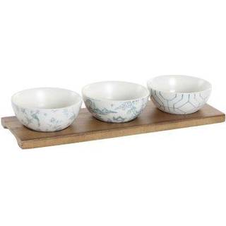 Sæt til appetizere DKD Home Decor Hvid Marineblå Porcelæn Akacie Plastik Orientalsk 4 Dele 30 x 9,5 x 1,3 cm