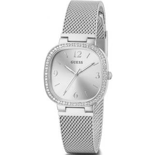 Guess Tapestry Rounded Square Silver Dial Stainless Steel Strap Women's Watch GW0354L1