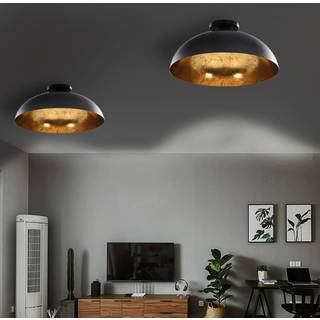 loftslamper 2 stk. halvkugle E27 sort og guldfarvet