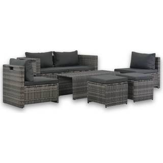 haveloungesæt 6 dele med hynder polyrattan sort