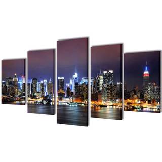 Sæt af lærredsprint til væg, New York Skyline i farver, 100x50 cm