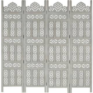 4-panels rumdeler håndskåret 160x165 cm massivt mangotræ grå