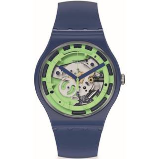 Swatch Blue Anatomy Quartz Transparent Dial Green Silicone Strap Unisex Watch SUON147