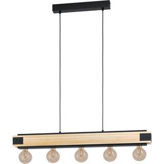 Layham hængelampe, sort/lyst træ, længde 96 cm, 5 lyskilder.