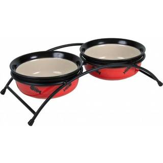 Trixie Bowl set ceramic/metal 2 × 0.3 l/ø 12 cm/26 × 7 × 14 cm white/blue-grey