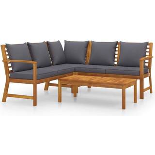 Loungesæt Til Haven 4 Dele Med Hynde Massivt Akacietræ - Creme / hjørnedel 2x bænk bord