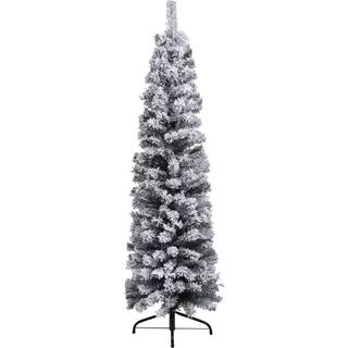 Smalt Kunstigt Juletræ Med Juletræsfod Pvc Grøn - with flocked white snow / 150 cm