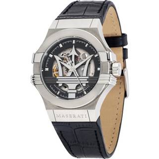 Maserati Potenza Quartz Skeleton Dial Black Leather Strap Men's Watch R8821108038