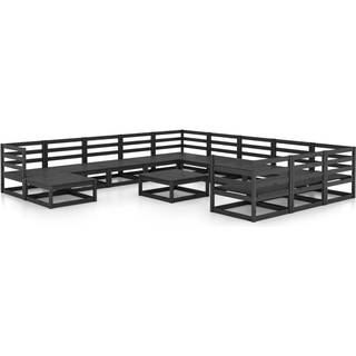 Loungesæt Til Haven 13 Dele Massivt Fyrretræ - Sort / Nej