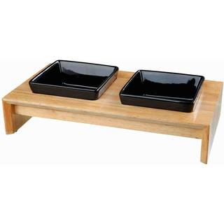 Trixie Bowl set ceramic/wood 2 × 0.4 l/13 × 13 cm/36 × 7 × 19 cm black
