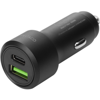 DELTACO USB car charger, 1x USB-C, PD 20 W, 1x USB-A, 18 W, 38W, metal