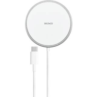 Deltaco Trådløs Oplader 15 W USB-C Hvid/Sølv