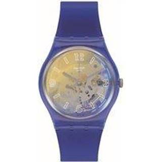 Swatch Yellow Disco Fever Quartz Multi Tonal Dial Blue Silicone Strap Unisex Watch GE278
