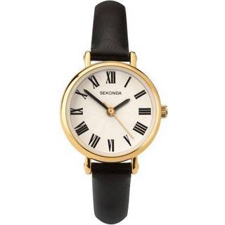 Sekonda Quartz Cream Dial Black Leather Strap Ladies Watch 40085