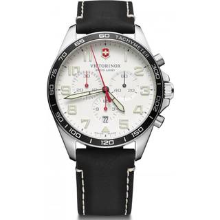 Victorinox Swiss Army Fieldforce Chronograph White Dial Black Leather Strap Mens Watch 241853