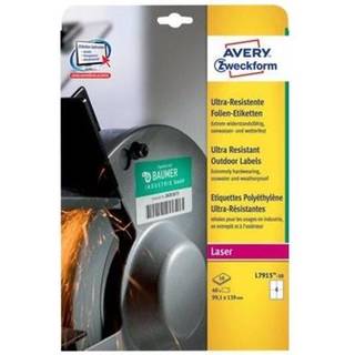 Avery L7915-10 Ekstremt modstandsdygtige og elastiske etiketter, 99,1 x 139 mm, hvide 10 Ark m. 4 Labels