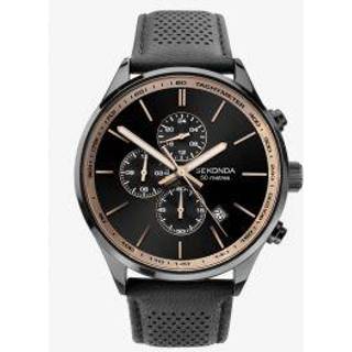 Sekonda Chronograph Quartz Black Dial Black Leather Strap Men's Watch 1774