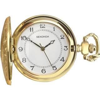 Sekonda Quartz White Dial Gold IP Alloy Steel Pocket Watch Men's 3799