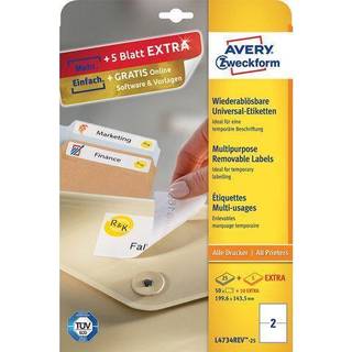 Avery L4734REV-25 aftagelige etiketter 199,6x143,5mm, 30ark