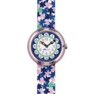 Flik Flak London Flower Pink Plastic Case Blue Textile Strap Kids Girls Watch 32mm FBNP080