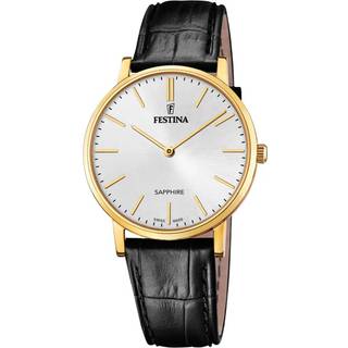Festina - SWISS MADE Herreur i gulddouble m. sort præget rem