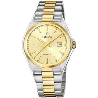 Festina Classic herreur i tofarvet stål med guldfarvet urskive
