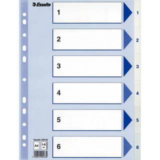 Register Esselte PP A4 1-6 hvid, 20 stk., varenr. 100133