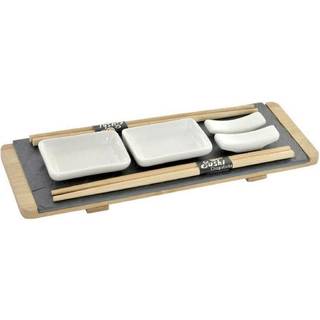 Sushi-sæt DKD Home Decor Brun Sort Natur Bambus Bræt 30 x 10 x 3,5 cm (9 Dele) (30 x 10 x 3,5 cm)