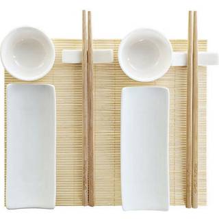 Sushi-sæt DKD Home Decor Bambus Stentøj Hvid Natur Orientalsk 28,5 x 19,5 x 3,3 cm (9 Dele) (28,5 x 19,5 x 3,3 cm)