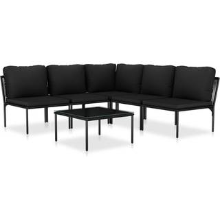haveloungesæt 6 dele med hynder PVC sort