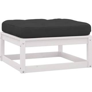 Hjørnedel Til Havesofa Med Grå Hynder Massivt Fyrretræ - Hvid / Fodskammel