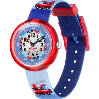 Flik Flak City of Life Firetruck Quartz Movement Blue Dial Textile Bracelet Kids Watch FBNP160