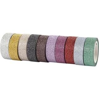 Glittertape 15 mm - Ass. farver, 6 m pr. rulle