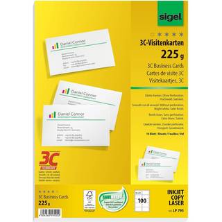 SIGEL Visitkort, 3C, A4, 100 visitkort, bright white, 225g LP795