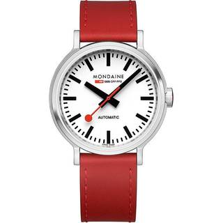 Mondaine Original Backlight Automatic White Dial Red Leather Strap Men's Watch MST.4161B.LC