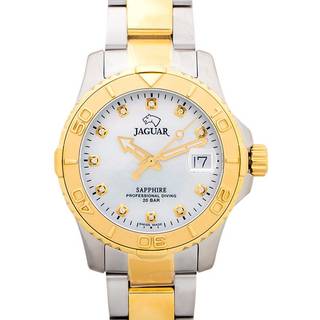 Jaguar Lady Diver armbåndsur i guldfarvet stål/stål med perlemor skive og cubic zirkoner