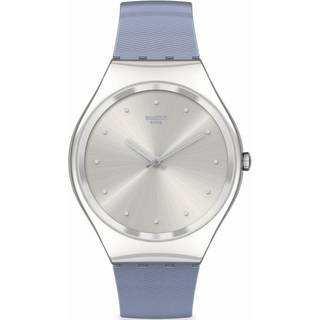 Swatch Skin Irony Blue Moire Quartz Silver Dial Blue Silicone Strap Ladies Watch SYXS134