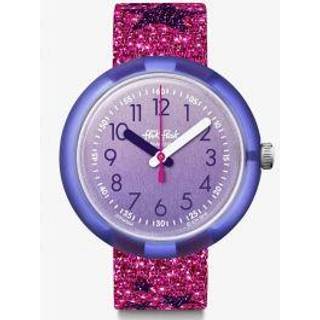 Flik Flak Futuristic Glitter Stars Quartz Movement Purple Dial Textile Bracelet Girls Watch FPNP054