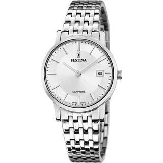 Festina Swiss Made stål dameur med lænke, sølv skive