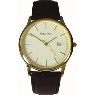Sekonda Classic Quartz Gold Dial Black Leather Strap Men's Watch 3697.00