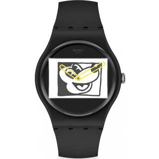 Swatch Keith Haring X Disney Mickey Mouse Blanc Sur Noir Black Dial Watch SUOZ337