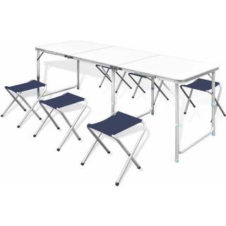 højdejustérbart campingbord og 6 klapstole 180x60 cm